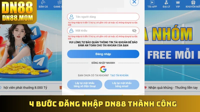 4 bước Đăng Nhập DN88 thành công
