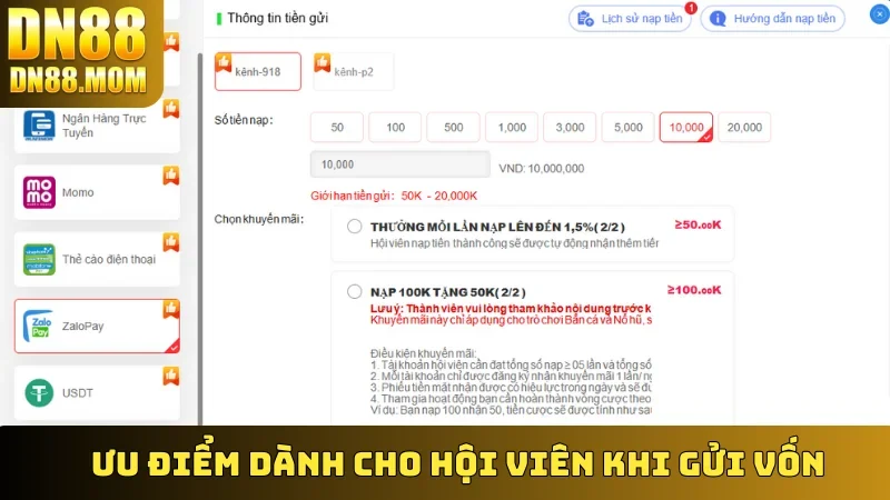 Ưu điểm dành cho hội viên khi gửi vốn